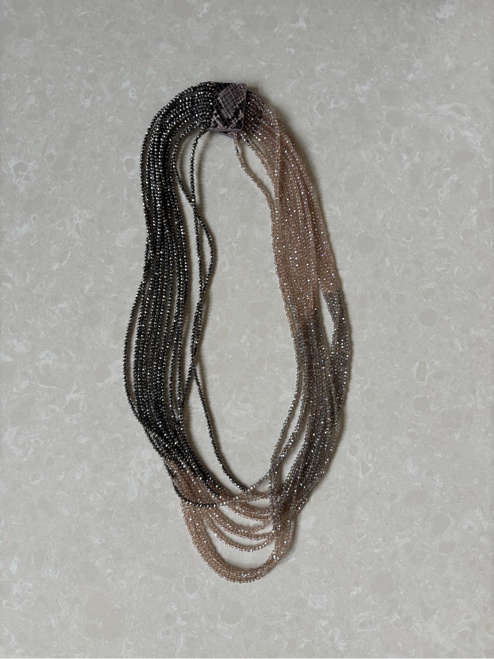 Multi-Strand Ombre Beaded Necklace in Black and Taupe
